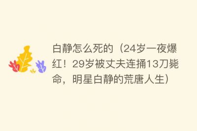 ​白静怎么死的（24岁一夜爆红！29岁被丈夫连捅13刀毙命，明星白静的荒唐人生