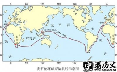 ​麦哲伦环球航行路线地图分析